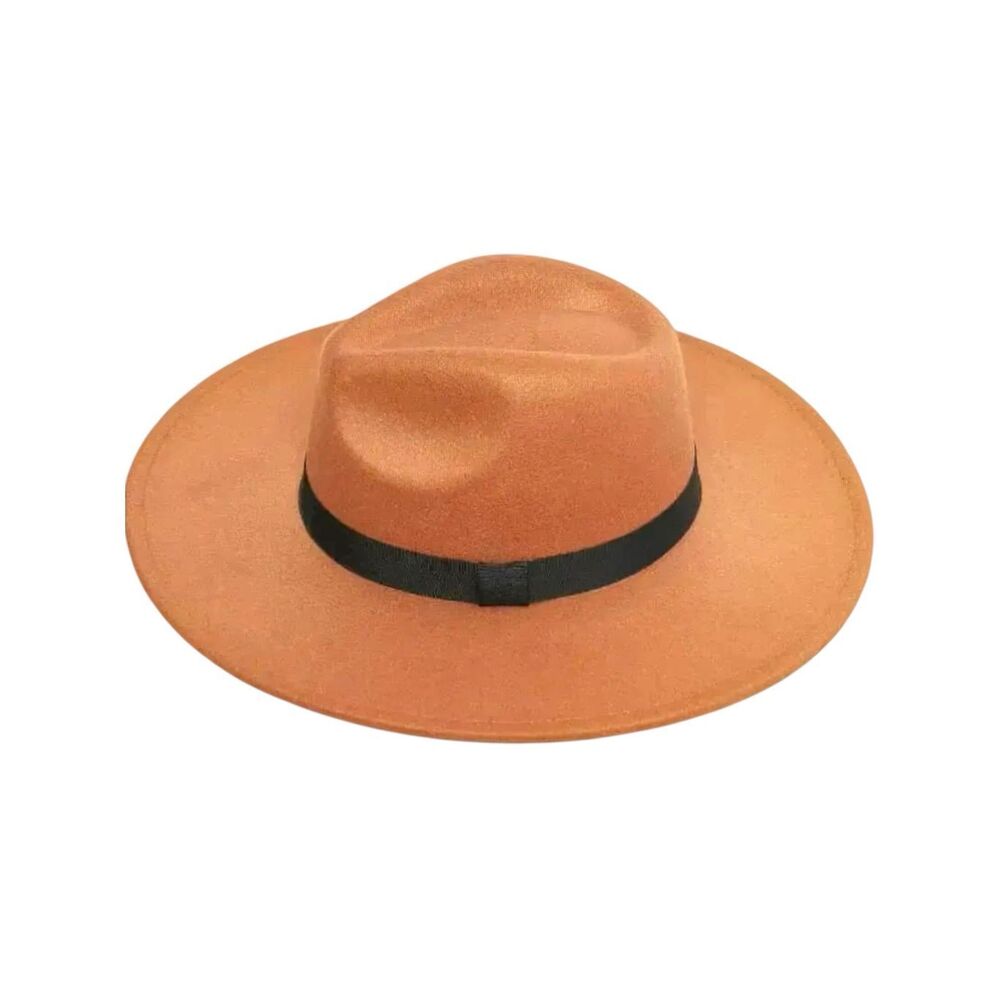 FAME Camel Wide Brim Fedora Hat | Tan Boho Rancher Western Black Ribbon NEW - Picture 11 of 14